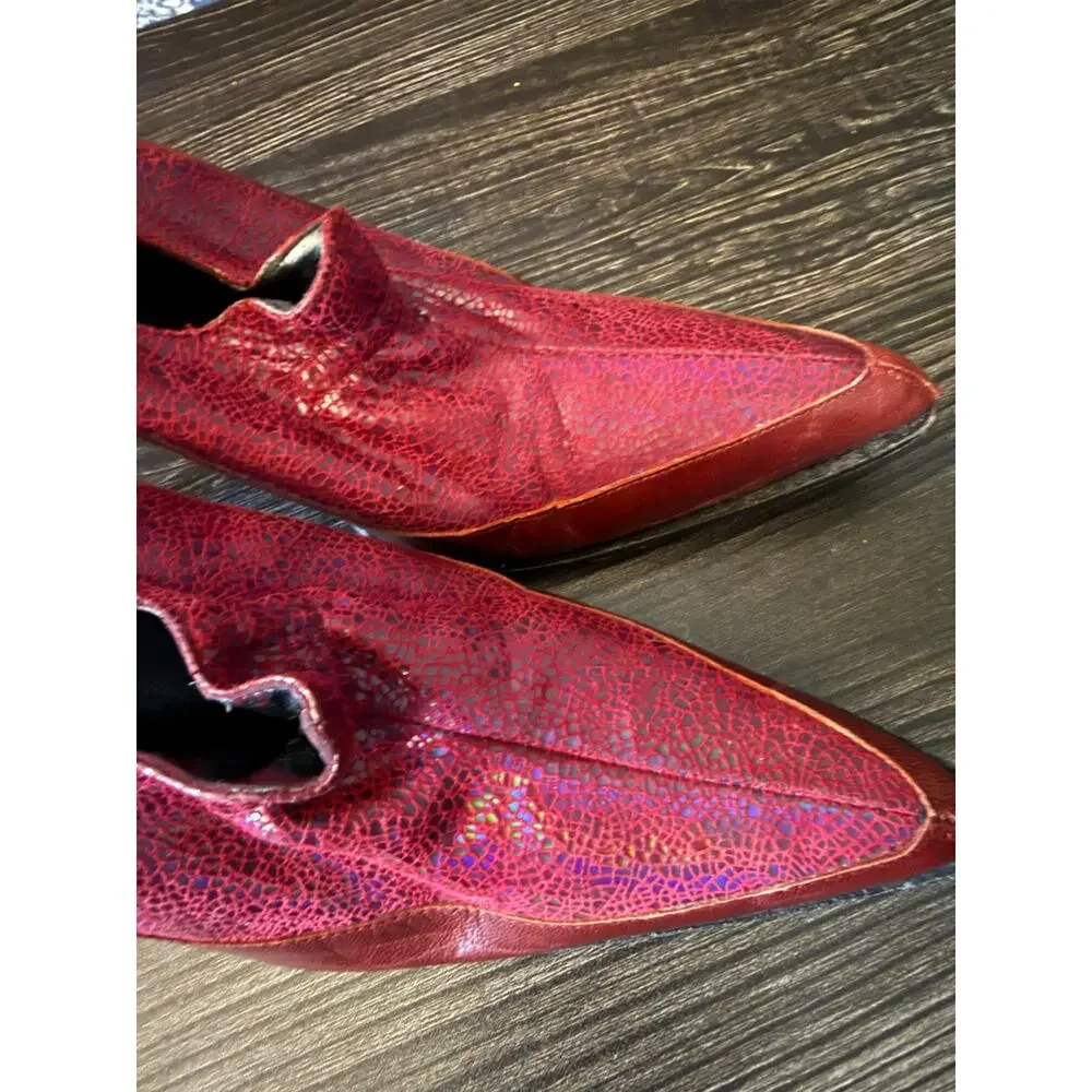 HTF Vintage Diesel Maroon Cracked Leather Pointed Toe Heels Sz. 38.5